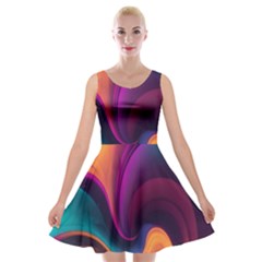 Abstract Colorful Waves Painting Velvet Skater Dress by Simbadda