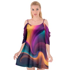 Abstract Colorful Waves Painting Cutout Spaghetti Strap Chiffon Dress by Simbadda