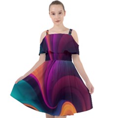 Abstract Colorful Waves Painting Cut Out Shoulders Chiffon Dress by Simbadda