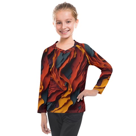 Abstract Colorful Waves Painting Art Kids  Long Mesh Tee by Simbadda