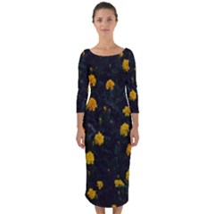 Bloomed Yellow Petaled Flower Plants Quarter Sleeve Midi Bodycon Dress by artworkshop