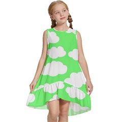 Green And White Cute Clouds  Kids  Frill Swing Dress by ConteMonfrey