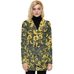 Sunflowers Yellow Flowers Flowers Digital Drawing Button Up Hooded Coat  by Simbadda