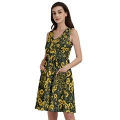 Sunflowers Yellow Flowers Flowers Digital Drawing Sleeveless Dress With Pocket by Simbadda