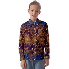 Fractal Spiral Art Pattern Blue Design Kids  Long Sleeve Shirt by Simbadda