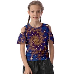 Fractal Spiral Art Pattern Blue Design Kids  Butterfly Cutout Tee by Simbadda