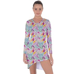 Leaves Colorful Leaves Seamless Design Leaf Asymmetric Cut-out Shift Dress by Simbadda