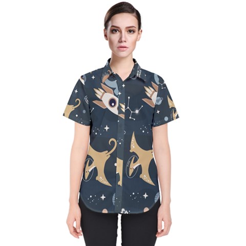 Space Theme Art Pattern Design Wallpaper Women s Short Sleeve Shirt by Simbadda