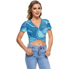 Ocean Waves Sea Abstract Pattern Water Blue Short Sleeve Foldover Tee by Simbadda