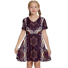 Rosette Kaleidoscope Mosaic Abstract Background Kids  Short Sleeve Tiered Mini Dress by Simbadda