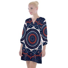 Mandala Orange Navy Open Neck Shift Dress by Simbadda