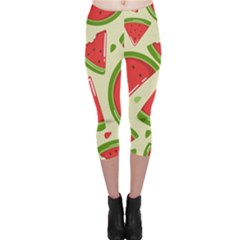 Cute Watermelon Seamless Pattern Capri Leggings  by Simbadda