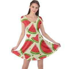 Cute Watermelon Seamless Pattern Cap Sleeve Dress by Simbadda