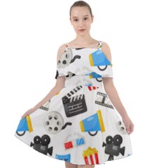 Cinema Icons Pattern Seamless Signs Symbols Collection Icon Cut Out Shoulders Chiffon Dress by Simbadda