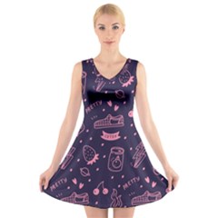 Various Cute Girly Stuff Seamless Pattern V-neck Sleeveless Dress by Simbadda