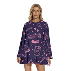 Various Cute Girly Stuff Seamless Pattern Round Neck Long Sleeve Bohemian Style Chiffon Mini Dress by Simbadda