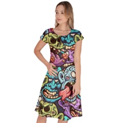 Zombie Heads Pattern Classic Short Sleeve Dress by Simbadda