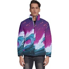 Tsunami Waves Ocean Sea Nautical Nature Water Unique Men s Puffer Bubble Jacket Coat by Simbadda