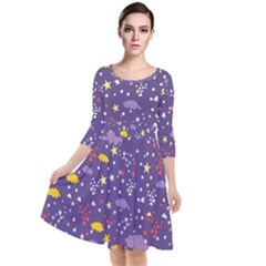 Pattern Cute Clouds Stars Quarter Sleeve Waist Band Dress by Simbadda