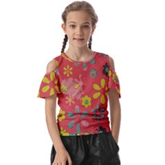 Flowers Pattern Kids  Butterfly Cutout Tee by Simbadda