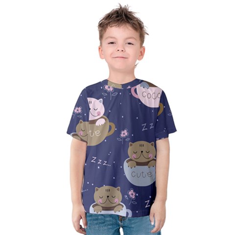 Cute Kittens Sleep Sweetly Mugs Kids  Cotton Tee by Simbadda