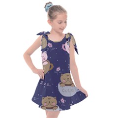 Cute Kittens Sleep Sweetly Mugs Kids  Tie Up Tunic Dress by Simbadda