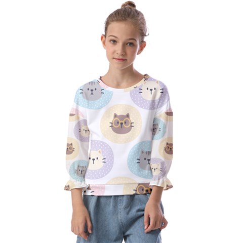 Cute Cat Seamless Pattern Background Kids  Cuff Sleeve Top by Simbadda