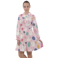 Cute Bunnies Easter Eggs Seamless Pattern All Frills Chiffon Dress by Simbadda