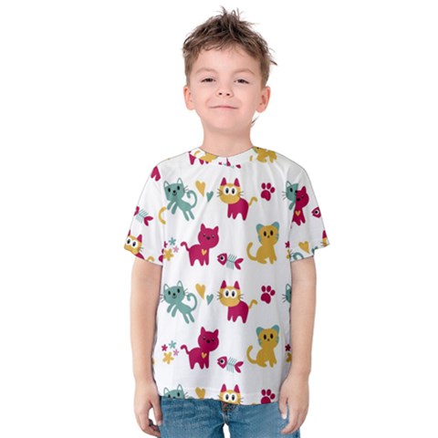 Pattern With Cute Cats Kids  Cotton Tee by Simbadda