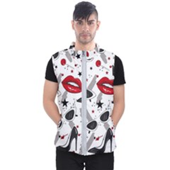 Red Lips Black Heels Pattern Men s Puffer Vest by Simbadda