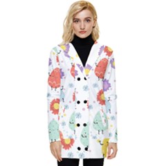 Easter Seamless Pattern With Cute Eggs Flowers Button Up Hooded Coat  by Simbadda