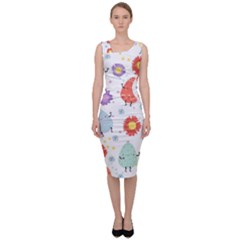 Easter Seamless Pattern With Cute Eggs Flowers Sleeveless Pencil Dress by Simbadda