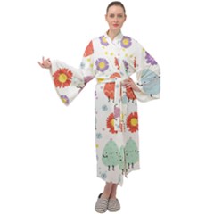 Easter Seamless Pattern With Cute Eggs Flowers Maxi Velvet Kimono by Simbadda