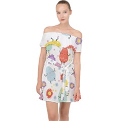 Easter Seamless Pattern With Cute Eggs Flowers Off Shoulder Chiffon Dress by Simbadda