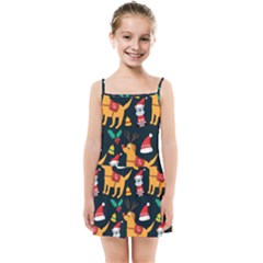 Funny Christmas Pattern Background Kids  Summer Sun Dress by Simbadda