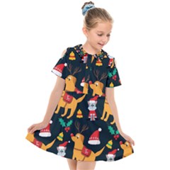 Funny Christmas Pattern Background Kids  Short Sleeve Shirt Dress by Simbadda