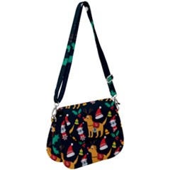 Funny Christmas Pattern Background Saddle Handbag by Simbadda