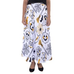 Funny Hand Drawn Halloween Pattern Flared Maxi Skirt by Simbadda