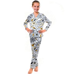 Funny Hand Drawn Halloween Pattern Kids  Satin Long Sleeve Pajamas Set by Simbadda