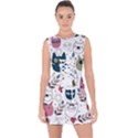 Pattern With Cute Cat Heads Lace Up Front Bodycon Dress View1