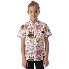 Pink Animals Pattern Kids  Short Sleeve Shirt by Simbadda