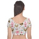 Pink Animals Pattern Velvet Short Sleeve Crop Top  View2