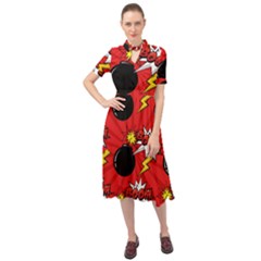 Pop Art Comic Pattern Bomb Boom Explosion Background Keyhole Neckline Chiffon Dress by Simbadda