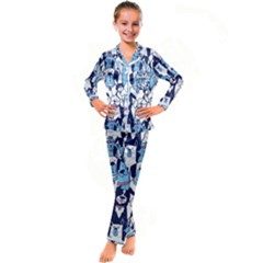 Dogs Seamless Pattern Kids  Satin Long Sleeve Pajamas Set by Simbadda