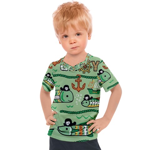 Seamless Pattern Fishes Pirates Cartoon Kids  Sports Tee by Simbadda