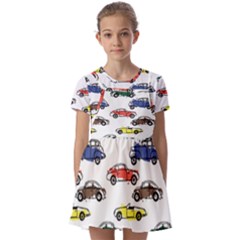 Cars Pattern Kids  Short Sleeve Pinafore Style Dress by Simbadda