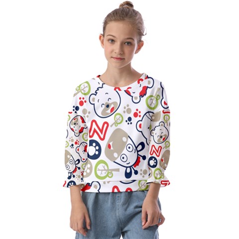 Animals Pattern Kids  Cuff Sleeve Top by Simbadda