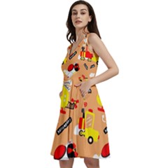 Seamless Pattern Cartoon With Transportation Vehicles Sleeveless V-neck Skater Dress With Pockets by Simbadda