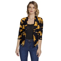 Seamless Exotic Pattern With Tigers Women s Draped Front 3/4 Sleeve Shawl Collar Jacket by Simbadda