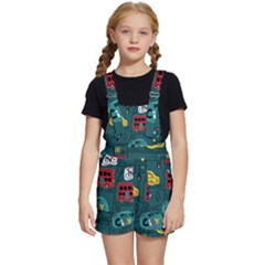 Seamless Pattern Hand Drawn With Vehicles Buildings Road Kids  Short Overalls by Simbadda